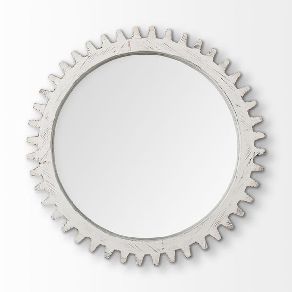 HomeRoots 35.4 in. W x 35.43 in. H Wood White Decorative Mirror