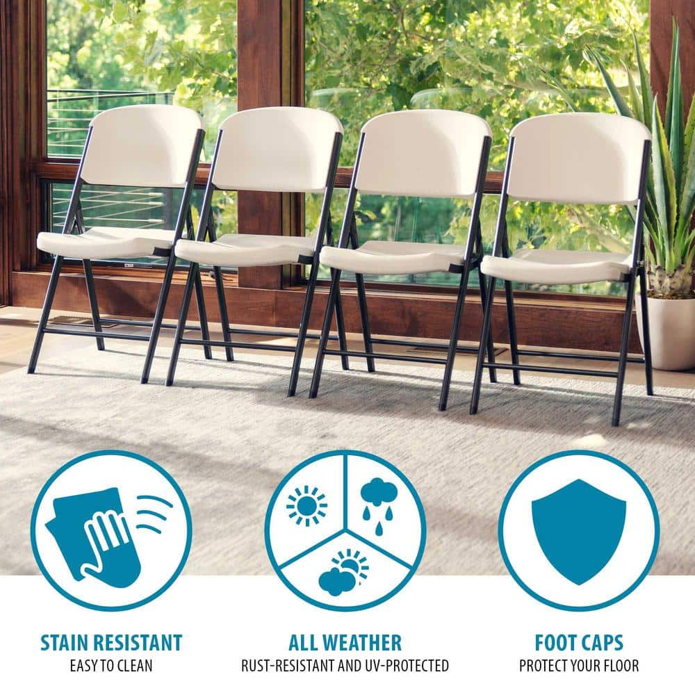 Almond Polyethylene and Steel Folding Chairs, Set of 4