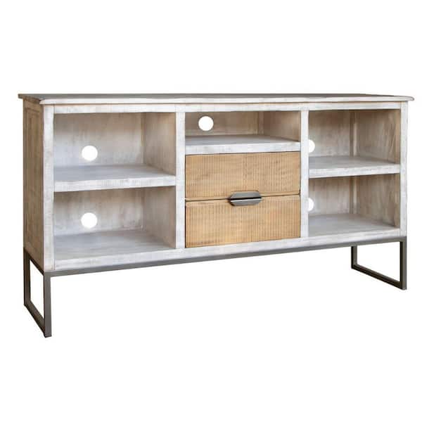 Benjara Brown and Gray Wood Top 70 in. Sideboard with 5 Compartments
