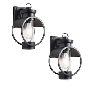 Hawaii 13 in. H 1-Bulb Black Hardwired Outdoor Sconce Dusk to Dawn Wall Lantern Sconce (4-Pack)