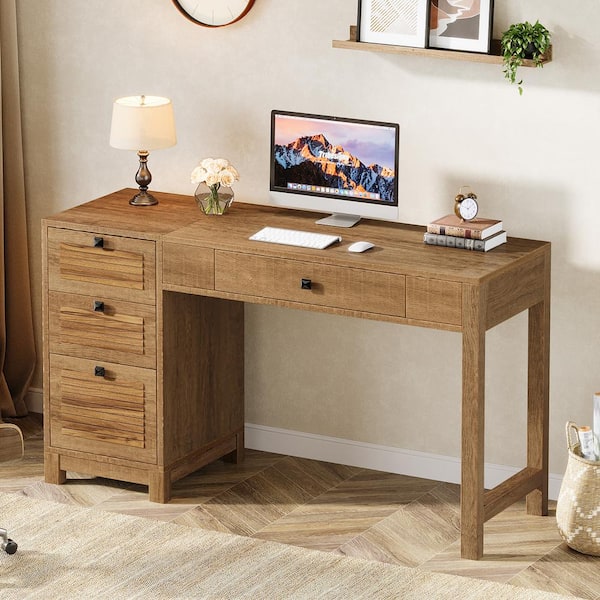 Witham 55.1 in. Rectangle Brown Wood 4-Drawer Desk with Spacious Desktop