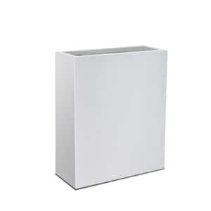 27 in. Tall Large Rectangular Pure White Concrete Metal Indoor Outdoor Planter Pot w/Drainage Hole