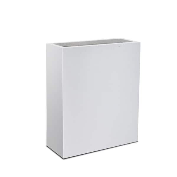 KANTE 27 in. Tall Large Rectangular Pure White Concrete Metal Indoor Outdoor Planter Pot w/Drainage Hole