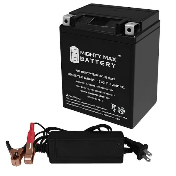 MIGHTY MAX BATTERY YTX14AHL Replacement Battery for Weize YTX14AHL-BS + 12V 2Amp Charger