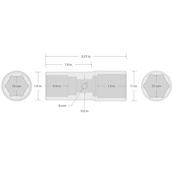 TEKTON 1/2 in. Drive 19 x 21 mm Thin Wall Impact Flip Socket