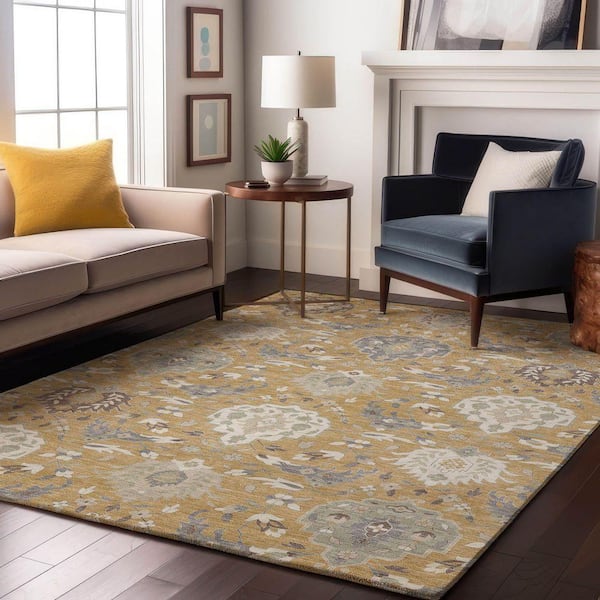 Mayfield Premium Machine Washable Abstract AMF1026 Gold 3 ft. x 5 ft. Area Rug