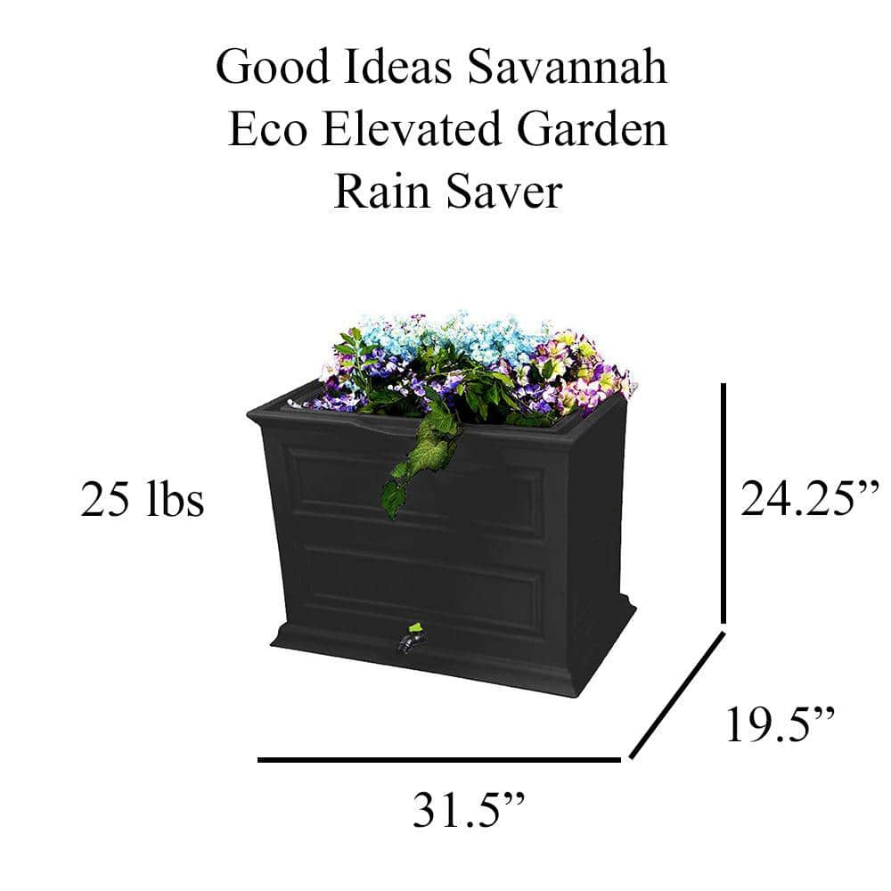 Savannah Black Plastic 50-Gallon Planter Rain Barrel