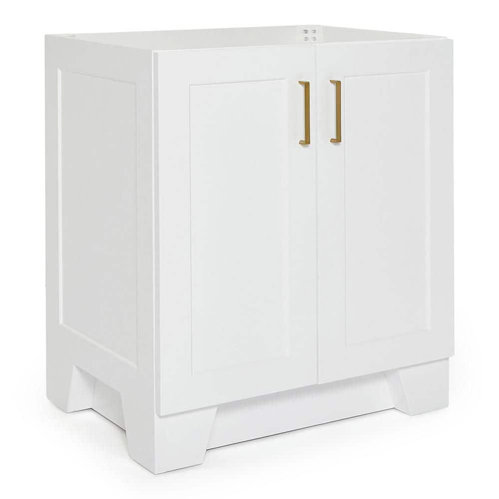 Taylor 30" White Freestanding Vanity Cabinet with Brass Hardware