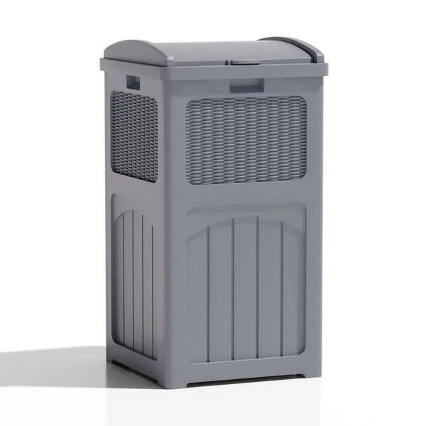 Patiowell 36 gal. Resin Outdoor Trash Can, Plastic Deck Box in Gray ...