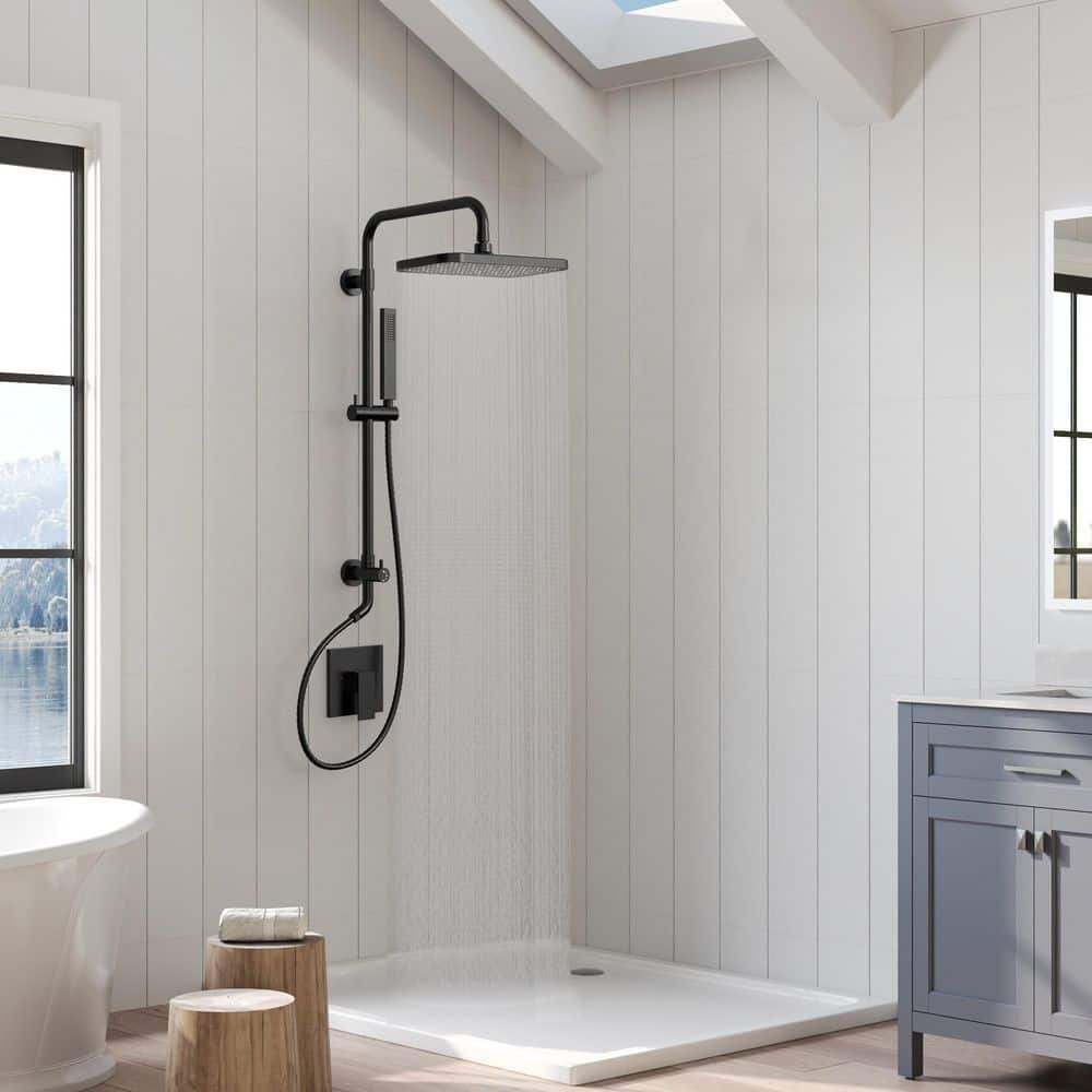 5-Spray Wall Mount Rectangle Dual Fixed and Handheld Shower Head 2.5 GPM with Adjustable Height, Valve in Matte Black price history on PriceWatchPro