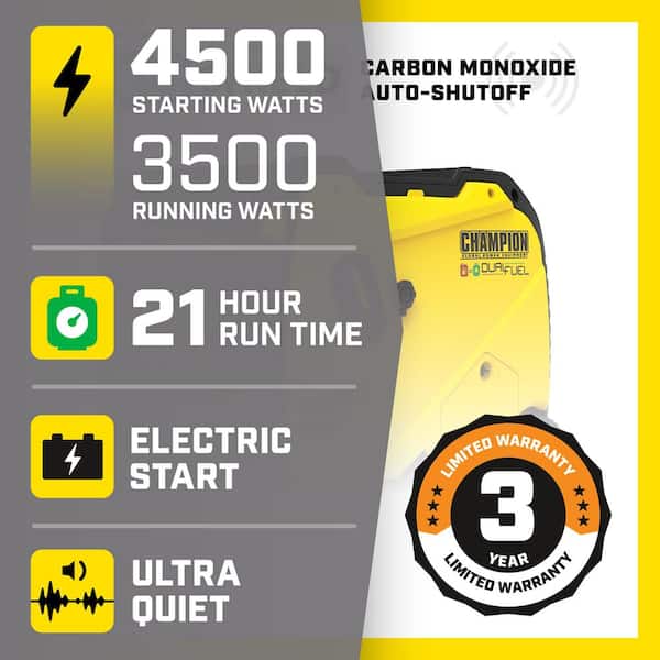 4500-Watt Electric Start Dual Fuel RV Ready Portable Inverter Generator with CO Shield and Quiet Technology