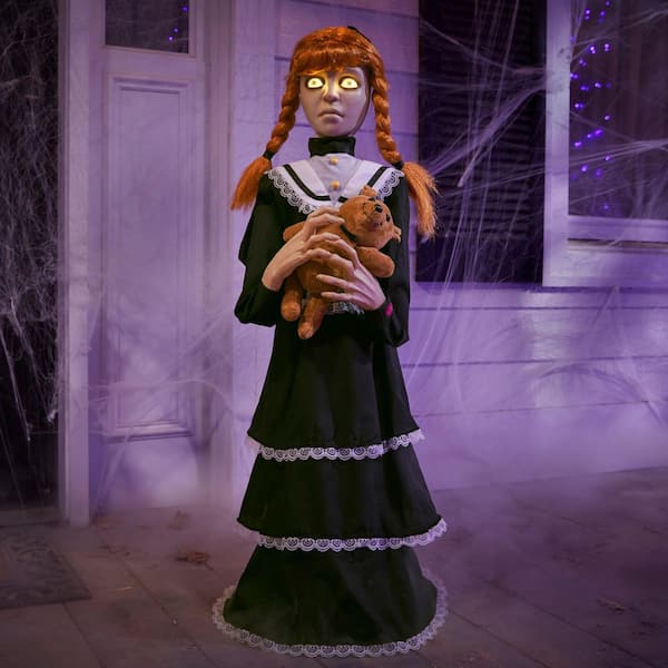 3 ft Halloween Classics Animated Creepy Girl with Teddy Bear