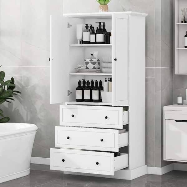 Harper & Bright Designs Freestanding White 69.2 in. H Accent Storage Cabinet with Doors 3 Large Drawers Adjustable Shelves