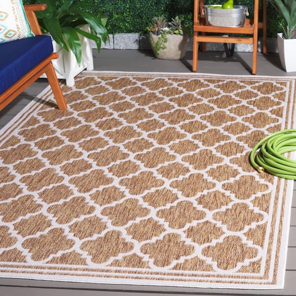 Beach House Brown/Ivory 4 ft. x 6 ft. Border Trellis Indoor/Outdoor Area Rug