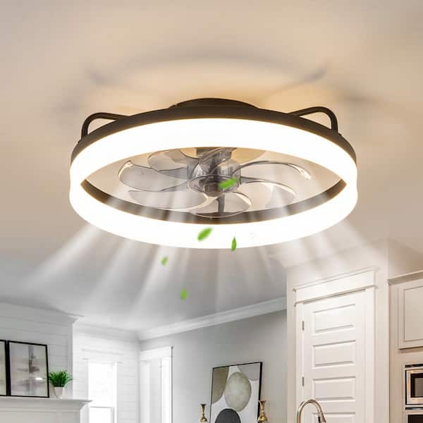 Breezary 19 in. Black Integrated LED Color Changing Flush Mount With Frosted Acrylic Shade and Remote