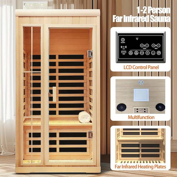 Moray 1-2 Person Indoor Hemlock Sauna with 7 Far-Infrared Carbon Crystal Heaters and Chromotherapy