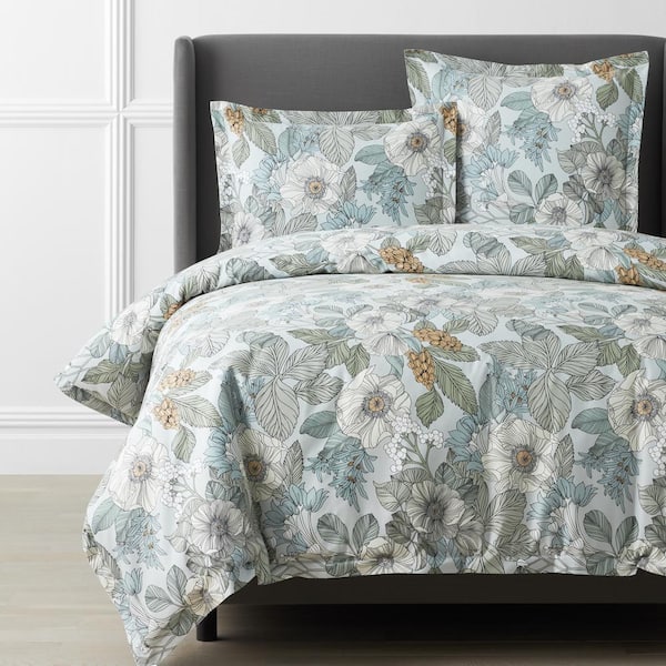 The Company Store Legends Hotel Mona Floral Gray Multi Full Wrinkle-Free Sateen Duvet Cover