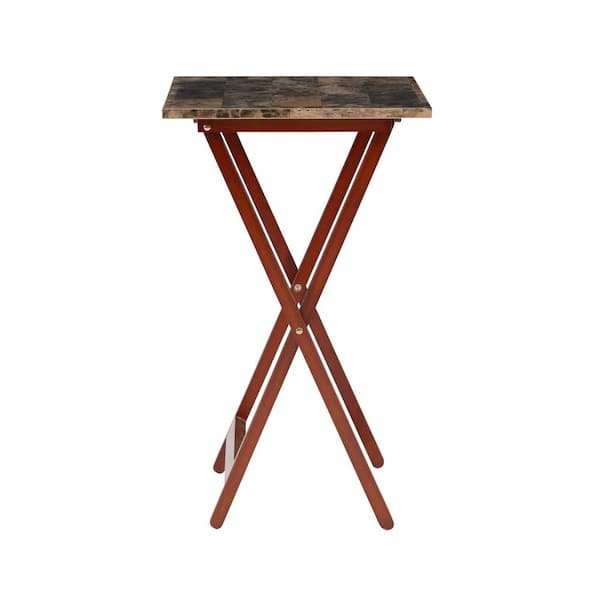 Linon Home Décor Products Camila Faux Marble Tray Table Set Brown