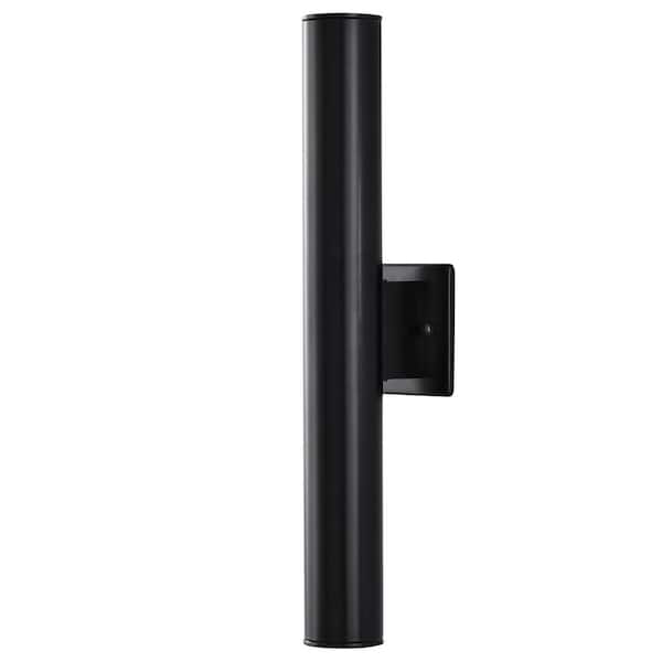 Riga 20 in. Large Modern Black Hardwired Integrated LED Cylinder Outdoor Wall Light Sconce with Integrated LED Bulb
