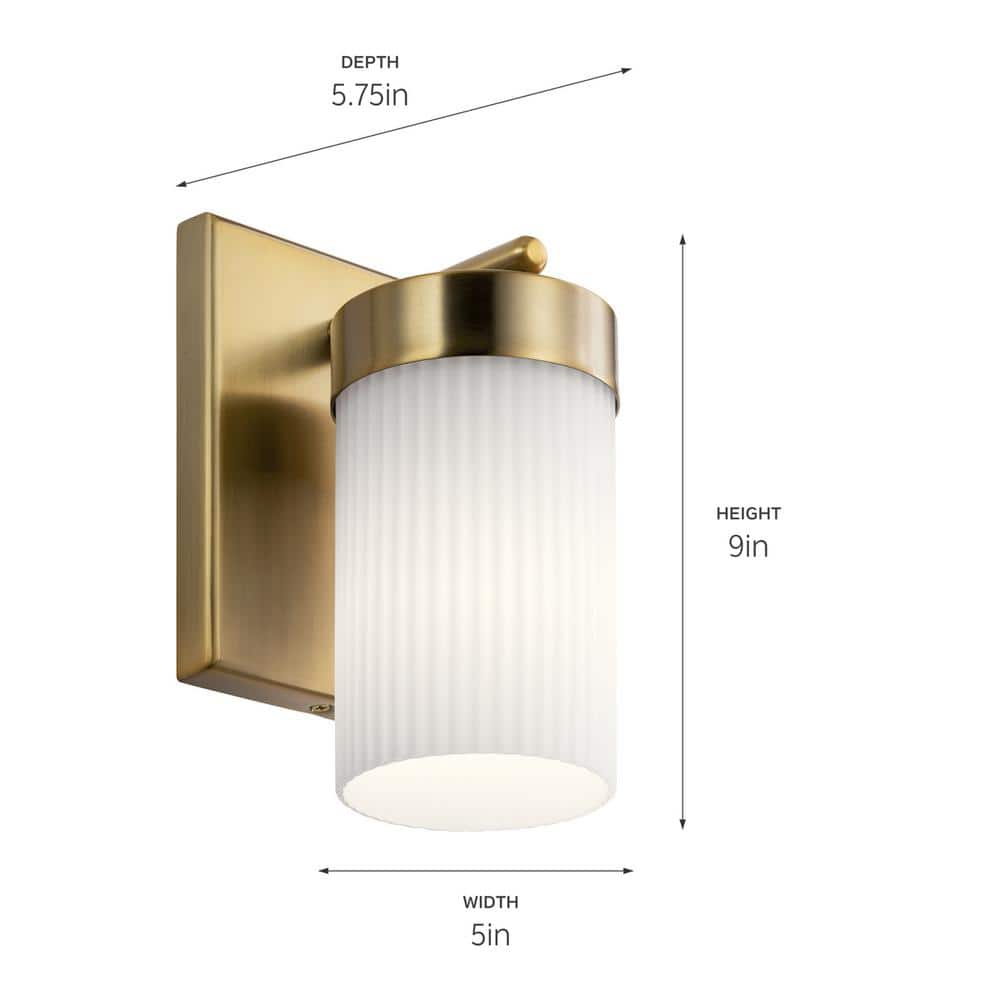 Brushed Natural Brass Dimmable Wall Sconce with Opal Glass