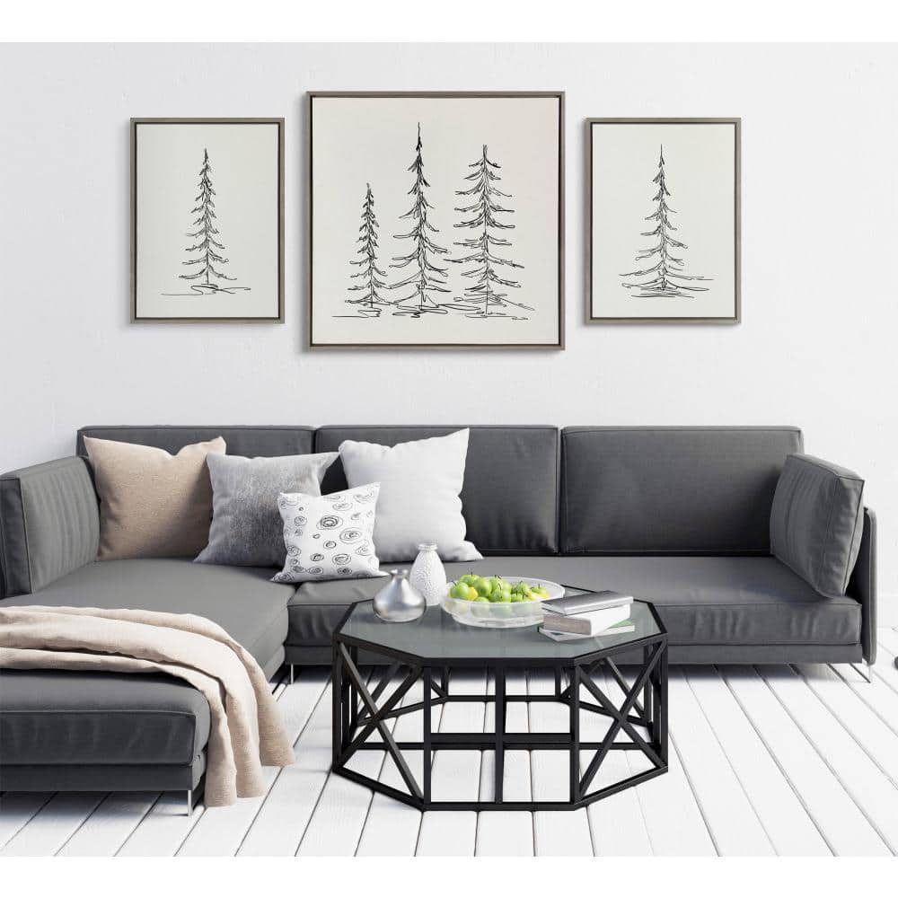 Minimalist Evergreen Trees Sketch Framed Canvas Wall Art