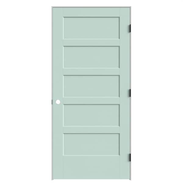 36 in. x 80 in. 5-Panel Bayshore Left-Hand Solid Core Sea Glass Molded Composite Single Prehung Interior Door Flat Jamb
