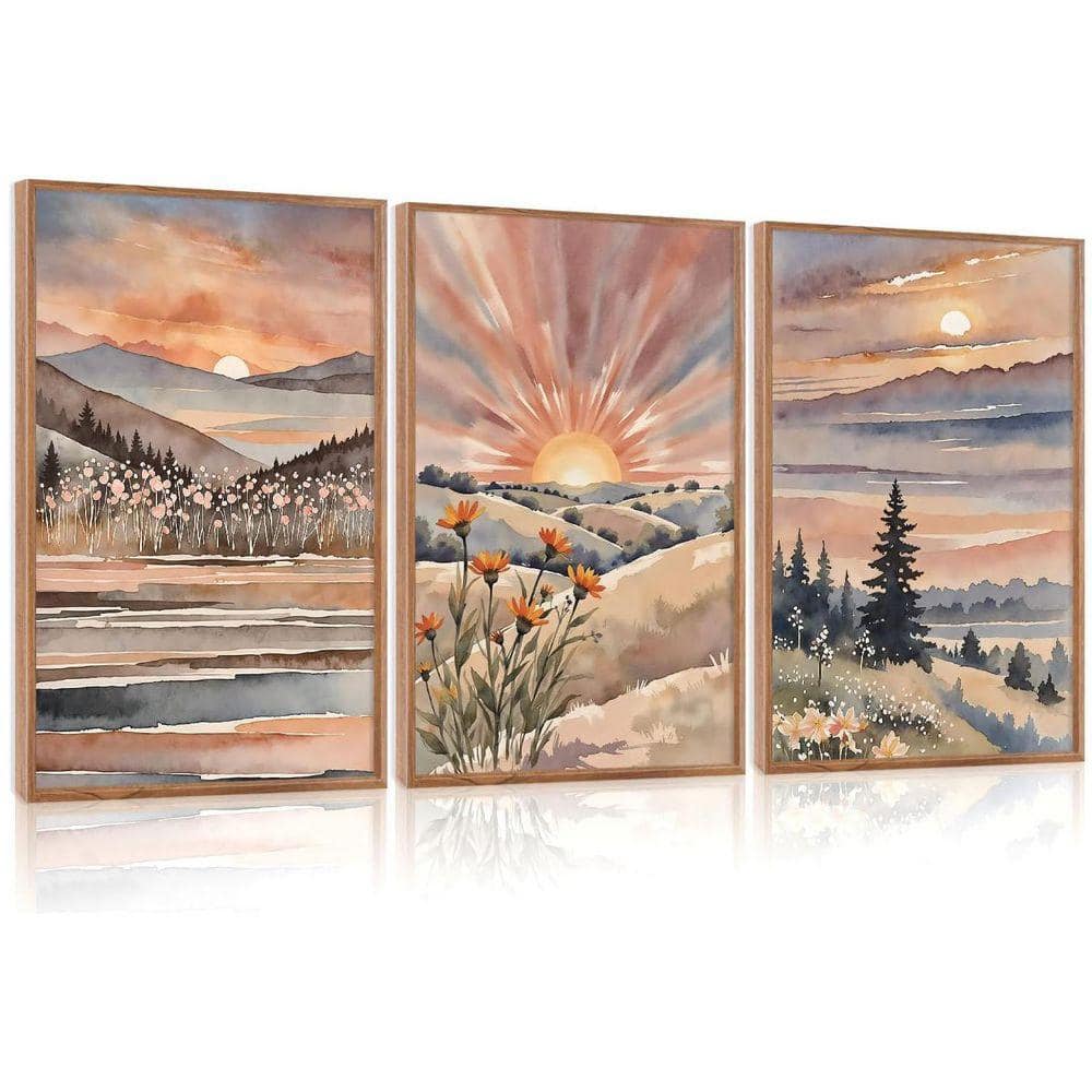 3 Piece Framed Canvas Print Sunrise and Sunset Wall Art Print 24