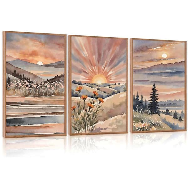 3 Piece Framed Canvas Print Sunrise and Sunset Wall Art Print 24
