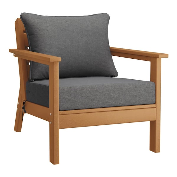 WESTIN OUTDOOR Birchwood Outdoor Patio Deep Seating HDPE Plastic Lounge Chair in Teak with Grey Cushions