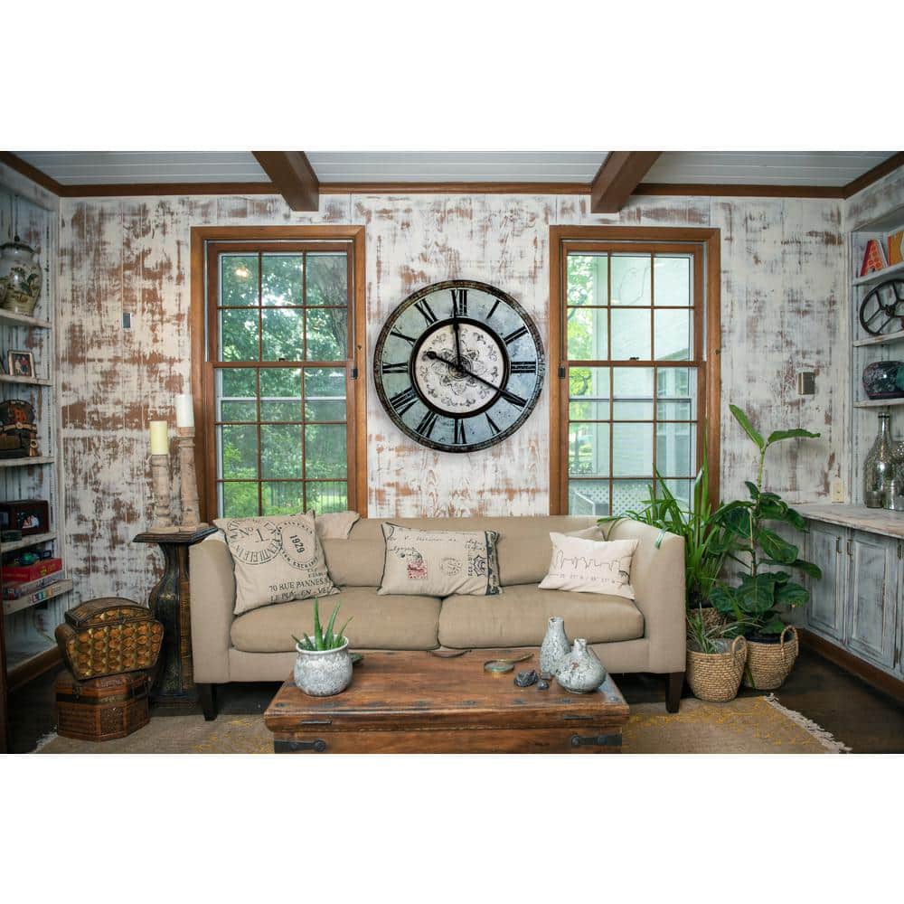 Distressed Mint Green 29" Round Wood Wall Clock