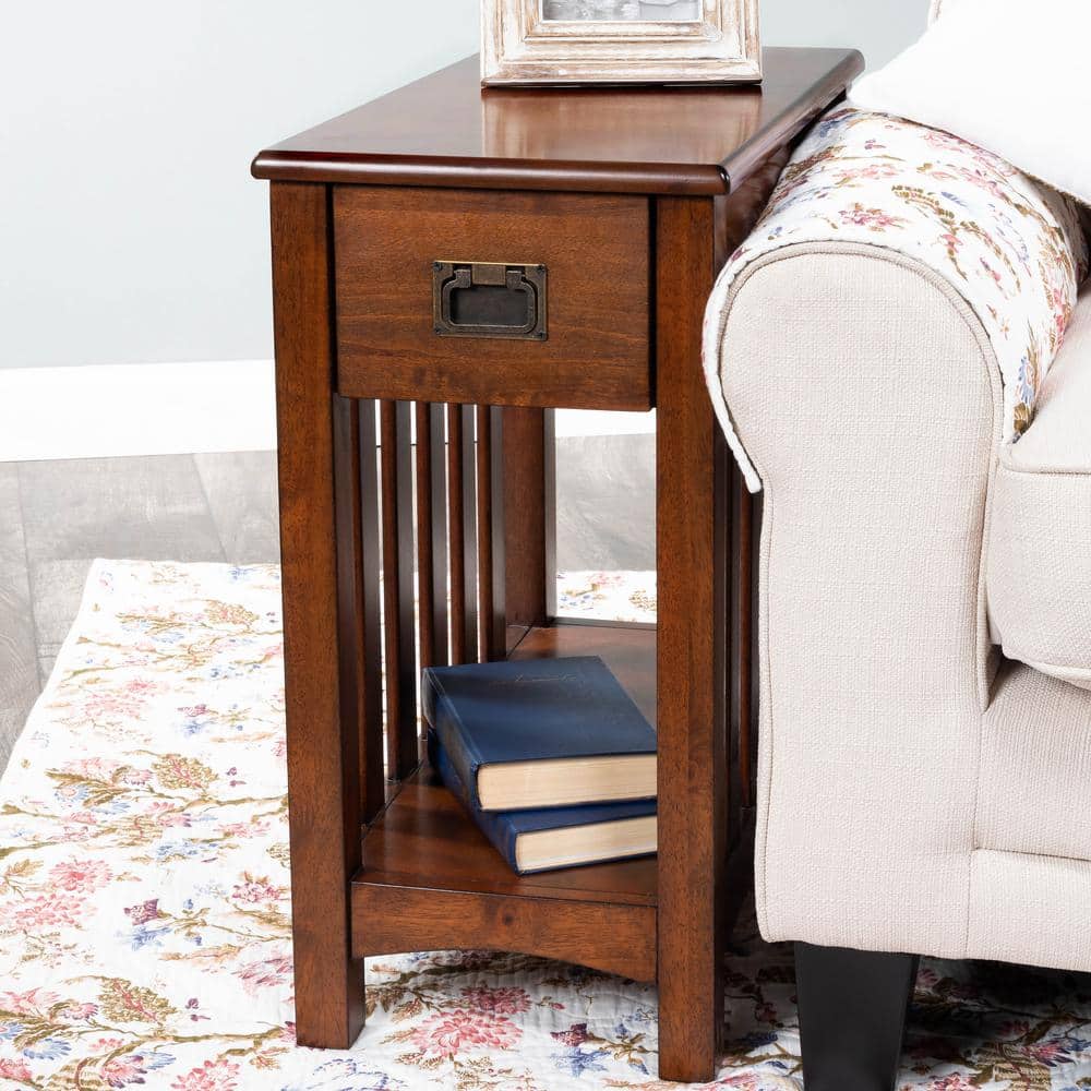 Cherry Wood and Metal Rectangular Chairside Table with Storage