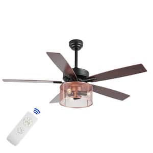 Max 52 in. 3-Light Farmhouse Industrial Iron/Wood Mobile-App/Remote-Controlled LED Ceiling Fan, Black/Red Cherry/Copper