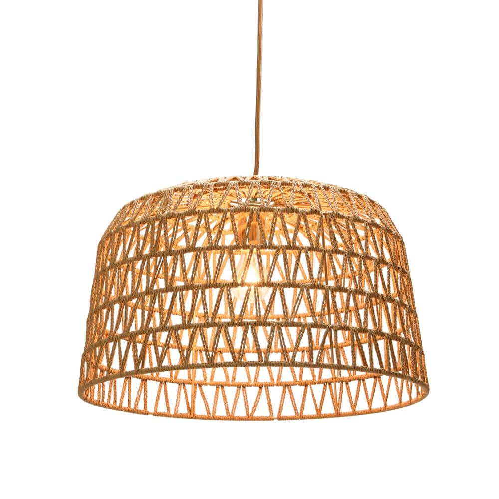 Natural Woven Paper Rope and Gold LED Bohemian Pendant Light