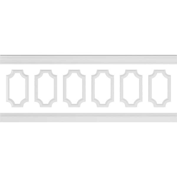 Ekena Millwork 94 1/2 in. (Adjustable 36 in. to 40 in.) 23 sq. ft. Polyurethane Ashford Scalloped Panel Wainscot Kit Primed