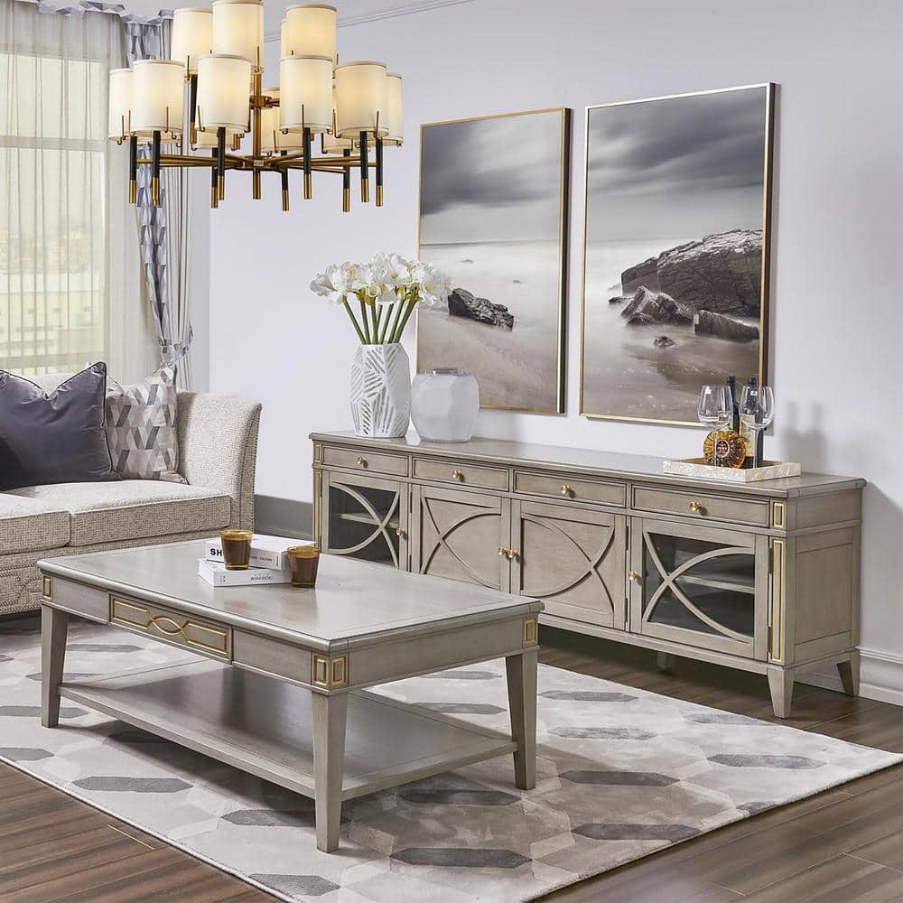 Dauphin 71" Glam Grey Cashmere TV Console with Gold Accents