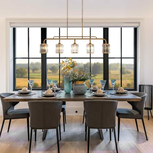 Lyngearary 5-Light Plating Brass Island Chandelier with Crystal Shades and No Bulbs Included