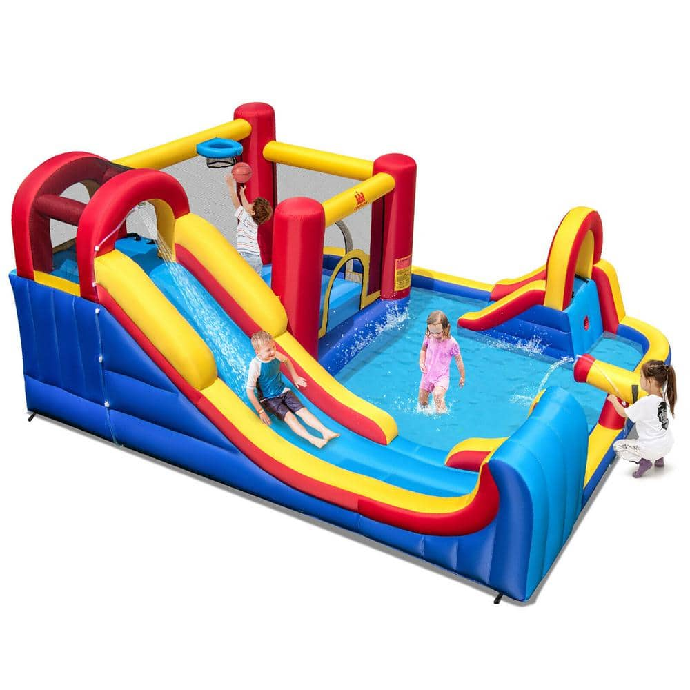 Gymax Inflatable Bounce House Water Slide Giant Kids Water Park w/Double Slides without Blower