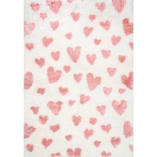 nuLOOM Alison Heart Shag Pink 6 ft. 7 in. x 9 ft. Area Rug