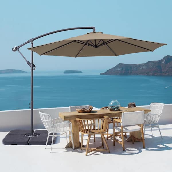 Sonkuki 10 ft. Round Outdoor Patio Cantilever Offset Umbrellas in Taupe