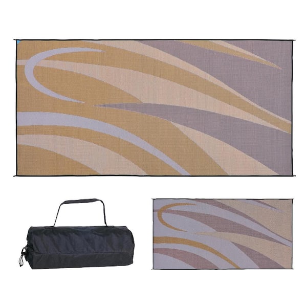 Stylish Camping 8 ft. x 16 ft. Graphic Brown/Gold Polypropylene Reversible Outdoor Camping Patio RV Mat