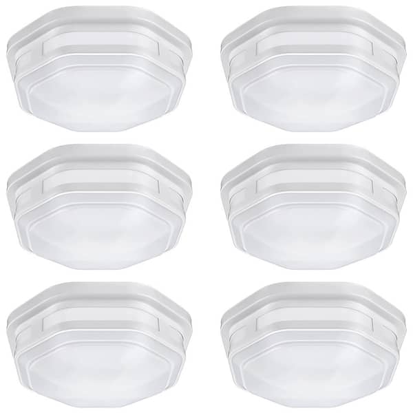 ETI LIGHTING 11 in. 1-Light White Octagon LED Outdoor Flush Mount Porch Deck Light 830 Lumens 3000K 4000K 5000K (6 Pack)