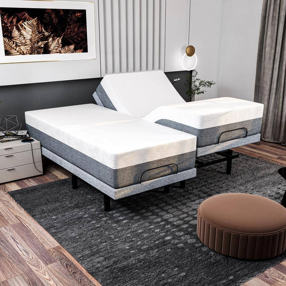 Split King Adjustable Gray Metal Frame Upholstered Bed