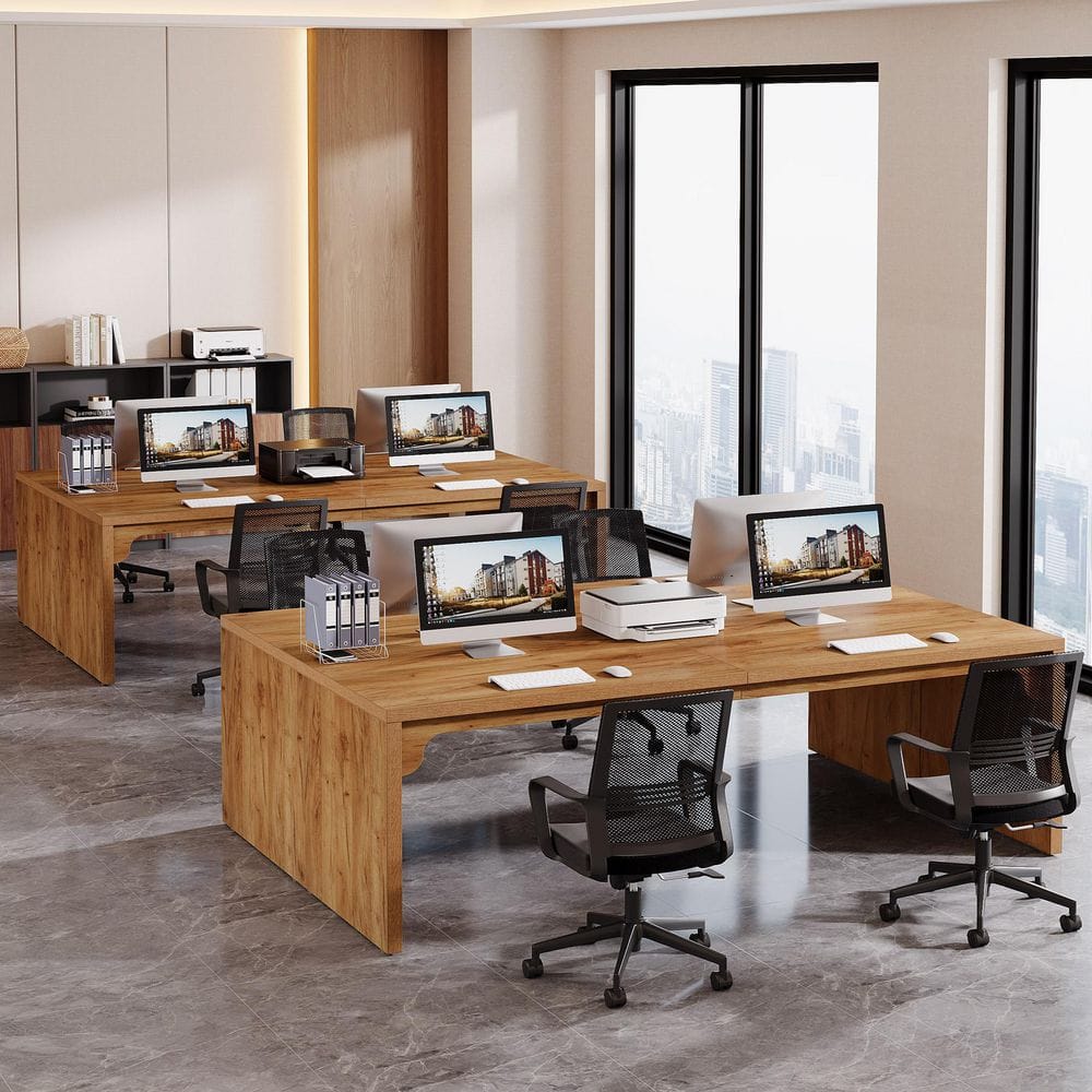Capen 78.7 in. Rectangle Brown Wood Computer Desk Set of 4, Long Home Office Desk Double Writing Table (4 Products)