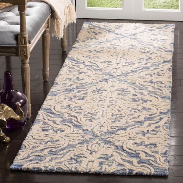 Blossom Blue/Ivory 2 ft. x 10 ft. Diamond Damask Floral Runner Rug