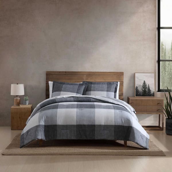 Oversized Plaid 5 Piece Grey Cotton Blend Twin Comforter Bonus Set