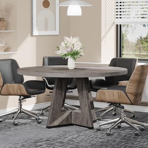 Moronia 47.25 in. Round Conference Table for 4-People, Small Gray Business Meeting Table Desk for Office