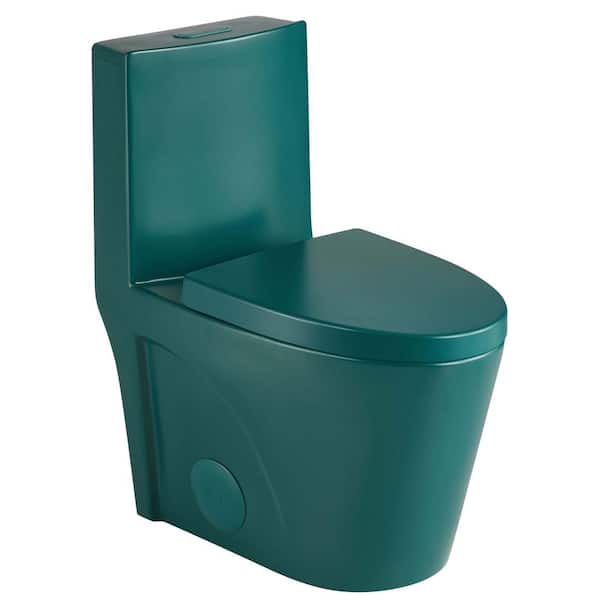 FINE FIXTURES Ultraluxe 12 in. Rough-In one-piece 1/1.6 GPF Dual Flush Elongated Toilet in Matte Teal Green Seat Included
