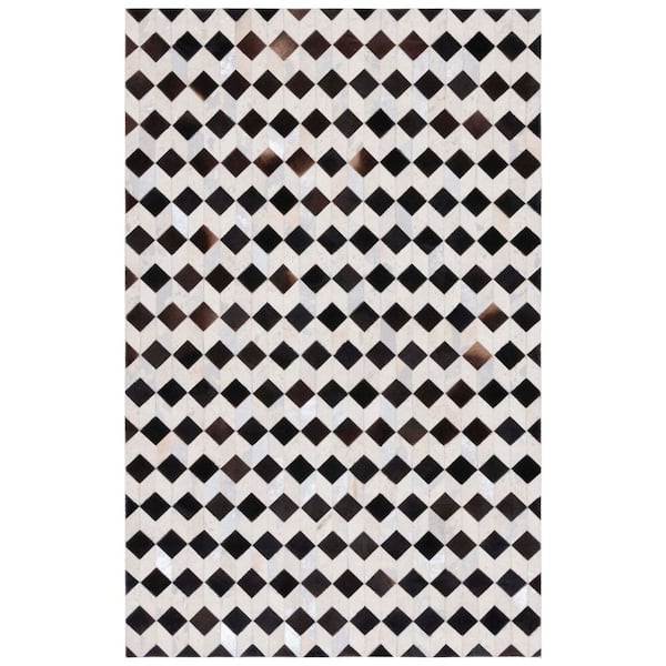 Studio Leather 4 ft. x 6 ft. Beige/Black Cubed Area Rug
