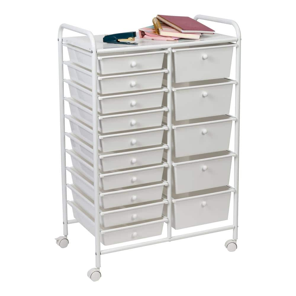 Honey-Can-Do - 15-Drawer Metal Rolling Storage Cart - White