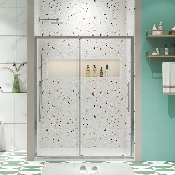 50 in.-54 in. W x 72 in. H Sliding Shower Door in Chrome with Clear Glass and Nano Easy-Clean Magnetic Close